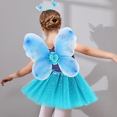 Discoball Girls Fairy Costume Set Princess Tutu Skirt Fairy Magic Butterfly Wings Dress Up Fantasy Costume Play with Butterfly Wings, Magic Wand and Headband Set for 3-8 Years Girls