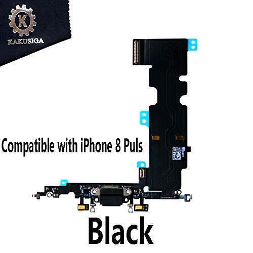 KAKUSIGA Compatible with iPhone 8 Plus Charging Port Dock Connector Flex Cable + Microphone + Headphone Audio Jack Replacement Part(8 Puls Black) - Thumbnail 2