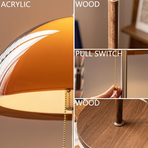 KlkrzJwy Wabi-sabi 60.2" Wood Floor Lamp Orange Double Layer Acrylic Floor Light E26 Dimmable Tall Lamp with Pull Switch Round Lampshade Standing Light for Living Room Study Bedroom - Image 6
