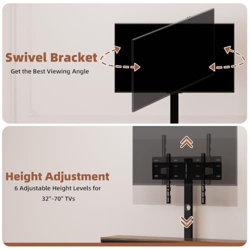 Image of JUSTOGO TV Stand with Mount & Power Outlet for 32-70 Inch TVs, Rustic Brown | TV Console with Drawers & Led Lights, AC Outlets & USB Ports, For Living Room, Bedroom, Height Adjustable, Swivel TV Cabinet