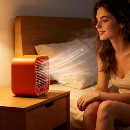 Petit ventilateur de table anti chaleur à piles avec refroidissement effet glace nomade