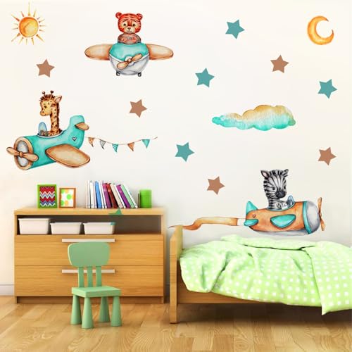Vinilos decorativos animales y avión para habitación infantil miniatura 3