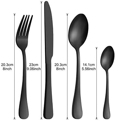 BEWOS Cutlery Set, 32 Piece Stainless Steel Flatware Set, Tableware Silverware Set with Matt Black Spoon Knife and Fork Set, Service for 8, Dishwasher Safe/Easy Clean