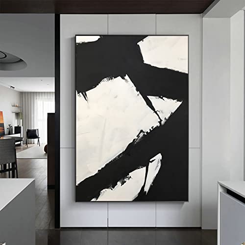 Black And White Abstract Canvas Wall Art Abstract Shapes Black Neutral Artwork Black And White Brush Stroke Wall Art Modern Minimalist Art Wall Decor Black And White For Living Room 16X24Inch No Frame #TOP8