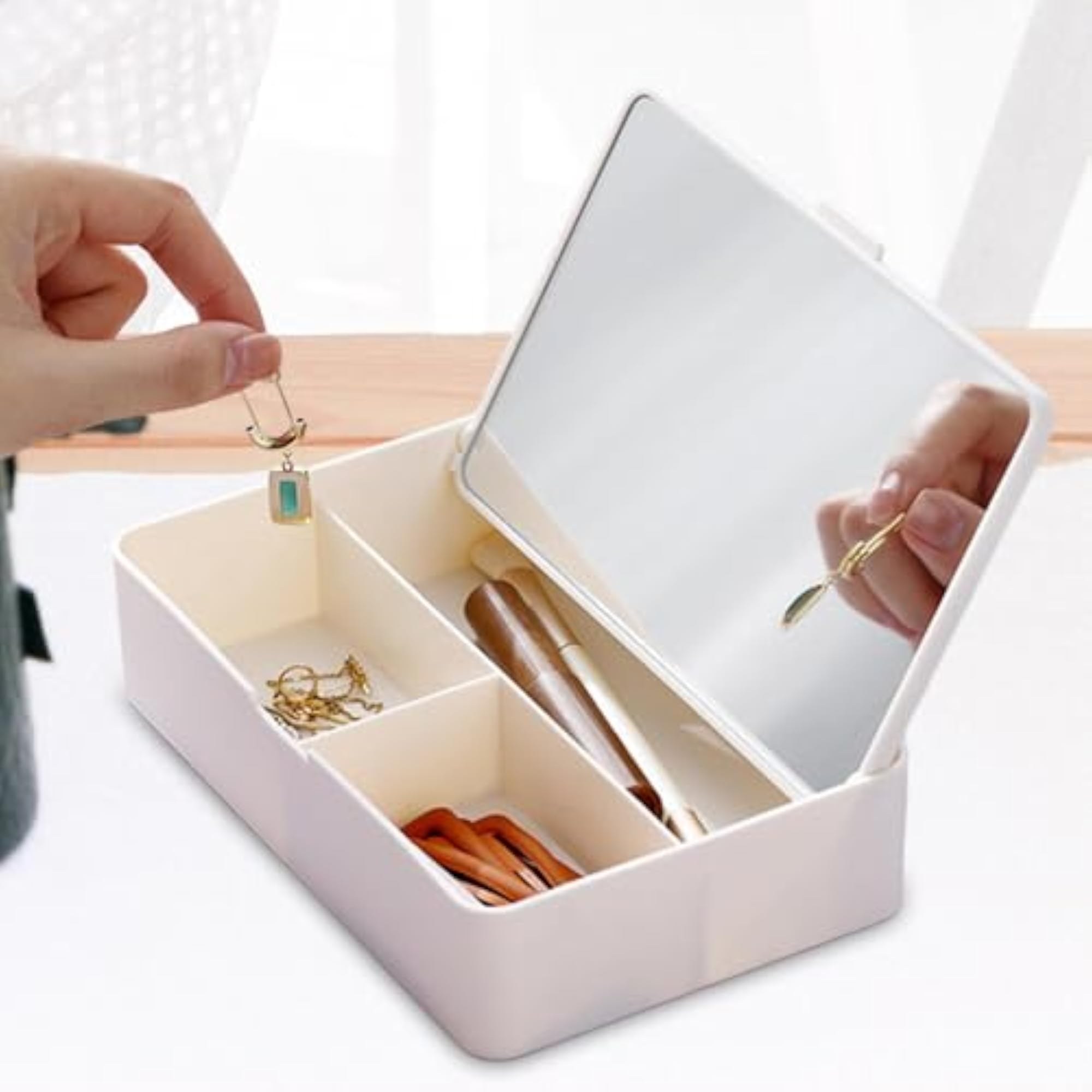 Makeup Organizer Case with Mirror, Cosmetics Storage Box