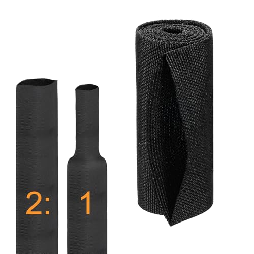 Image of sourcing map 2:1 Ratio Heat Shrink Braided Sleeve 70mm ID 1 Meter, Black