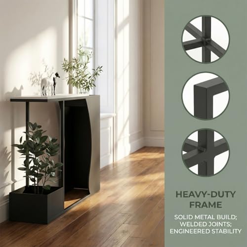 Mueble de recibidor con marco de metal negro y sobre efecto mármol de alta gama 8