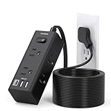 15Ft Extension Cord with Multiple Outlets, Flat Plug Power Strip Surge Protector with 15 Ft Long Cord, 6 Outlet 3 USB Ports (1 USB C), Multi Outlet Wall Plug for Travel, College, Dorm Essentials-Black