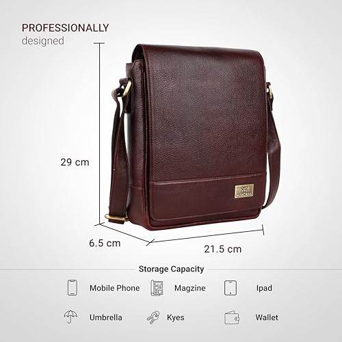 Image of Unisex Genuine Leather Messenger Sling Bag - Stylish Crossbody Shoulder Bag for Men & Women - Compact Travel & Office Satchel with Adjustable Strap