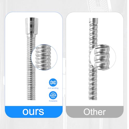 Duschschlauch Edelstahl 3m, Flexibler Edelstahl Duschschlauch, Universal Verdrehschutz Duschkopf Schlauch mit 2 Wassersparer Durchflussbegrenzer, Dank 1/2 Standard Anschluss
