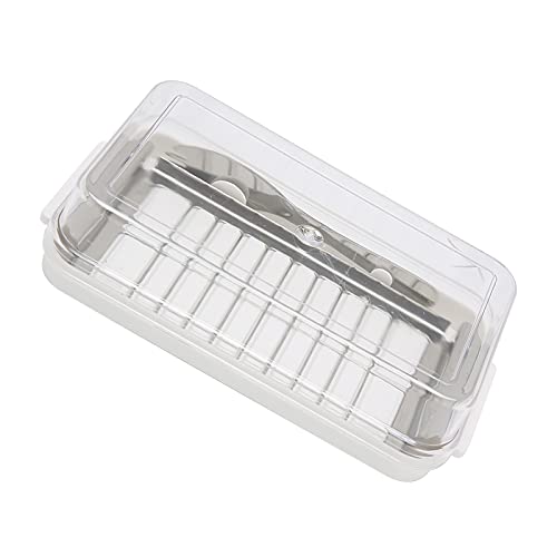 Stainless Steel Butter Cutting Box, Butter Block Dish with Lid and Butter Cutter Net Rectangular Storage Box Kitchen Tool (Butter grid hole cutting box (white bottom)