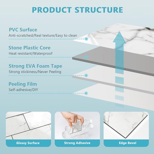 Vamos Tile 100-Piece Glossy Statury White Peel and Stick Backsplash Tile,3''x6'' PVC Subway Tile with Dark Gray Grout, Stick on Backsplash for Kitchen/Bathroom/Fireplace by Vamos Tile - Used condition - Image 8