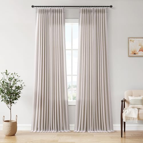 Joywell Linen Pinch Pleated Curtains 90 in Long for Living Room Light Beige