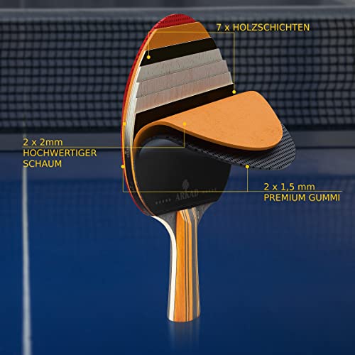 Foto von ARKAD Tischtennis Set [Premium] • Tischtennisschläger Set inkl. hochwertige Tischtennisbälle & Tischtennisschläger Hülle • Komplettes Tischtennis Schläger Set mit starkem Grip