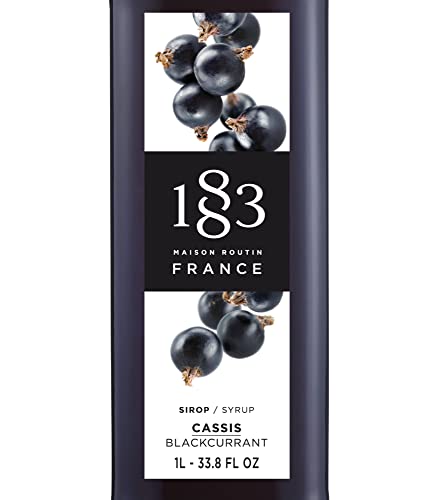 1883 Blackcurrant Syrup - Flavored Syrup for Hot & Iced Beverages - Gluten-Free, Vegan, Non-GMO, Kosher, Preservative-Free, Made in France | Glass Bottle 1 Liter (33.8 Fl Oz) - Thumbnail 2