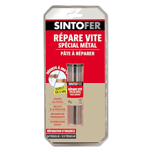 SINTO - Répare Métal Rapide - Rebouche, Assemble, Soude - Résiste à la Pression, à l'Eau et Températures Extrêmes - Ne Dilate Pas - Intérieur Extérieur - Cuivre...