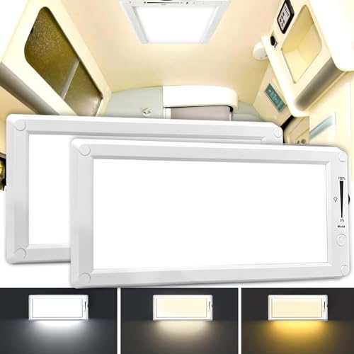 SFNN 2 Pack RV Lights Interior,3 Color RV LED Super Bright Fixture,12V RV Ceiling Dome Light with ON/Off Dimmable Switch Energy Saving for RV/Camper/Car/Trailer/Boat
