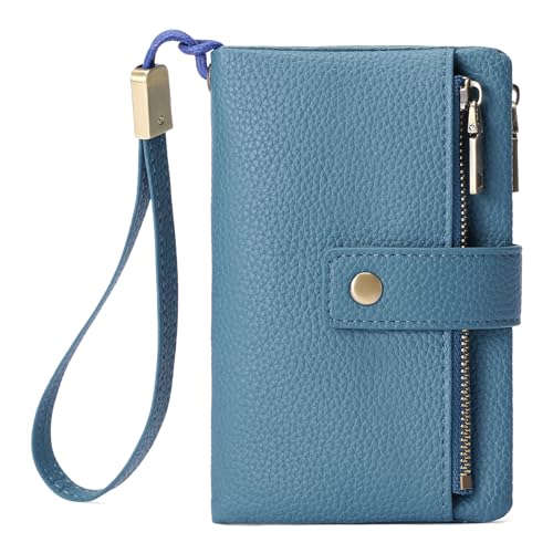 Image of SENDEFN Small Wallet for Women Leather RFID Blocking Wristlet Wallet Credit Card Holder with Double Zipper Coin Purse Ladies Bifold Purse