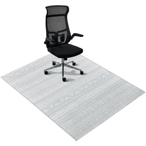 Office Chair Mat,48'x60' Geometric Pattern Chair Mats for Hardwood Floor,Modern Low-Pile Office Rug, Non-Slip Desk Chair Mats, Flexible Floor Mat for Offices Chair Home Easy to Clean