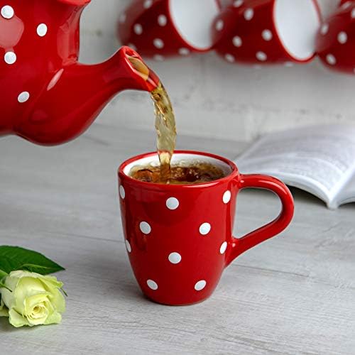City to Cottage® Red and White | Polka Dot Spotty | Designer Handmade Hand Painted | Unique Ceramic 10oz/300ml | Hot Chocolate Coffee Tea Mugs Cups with Large Handle | Gift