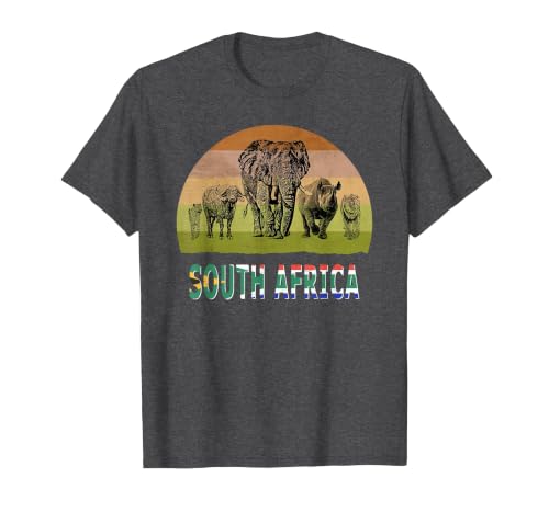 Big Five Retro Sunset Design for South Africa Safari T-Shirt, Men, Dark Heather Grey, Small