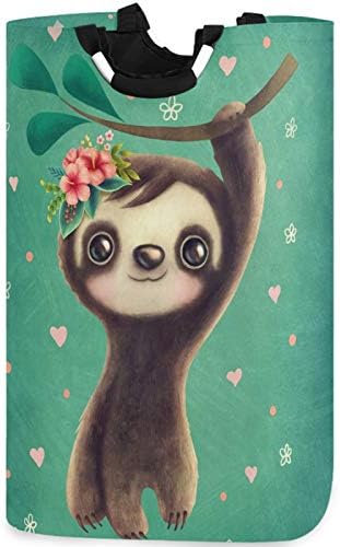 visesunny Classic Sloth with Floral Animal Large Capacity Laundry Hamper Basket Water-Resistant Oxford Cloth Storage Baskets for Bedroom, Bathroom, Dorm, Kids Room