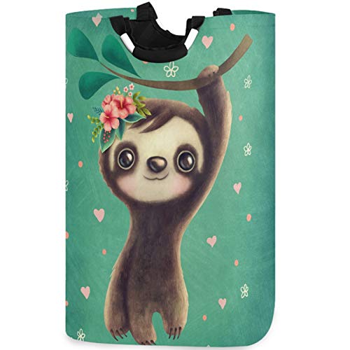 Visesunny Classic Sloth With Floral Animal Large Capacity Laundry Hamper Basket Water-Resistant Oxford Cloth Storage Baskets For Bedroom, Bathroom, Dorm, Kids Room #TOP27