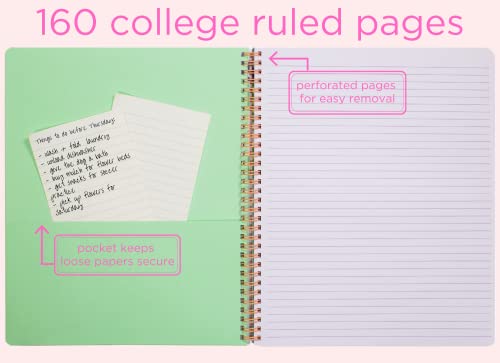 Steel Mill & Co Cute Large Spiral Notebook College Ruled, 11" X 9.5" With Durable Hardcover And 160 Lined Pages, Mint Floral #TOP1