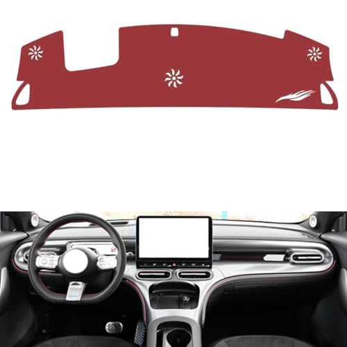 Leather Dash Board Cover mat Compatible with Smart #1/#3（HUD,Full Coverage），Anti-Slip,Sun Protection Dashboard Cover-red