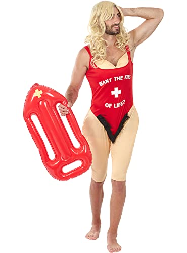 Funidelia | Déguisement sauveteur plage pour homme ▶ Sauveteur, Alerte à Malibu, Professions - Déguisement pour Adultes et accessoires pour Halloween, carnaval et fêtes - Taille L - XL - Rouge