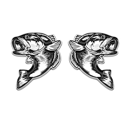 Image of Bass Emblem 3D Fish Badge - Custom Car Sticker for Car, Truck, SUV, Trunk, Hood, Fender - Set of 2 (Chrome)