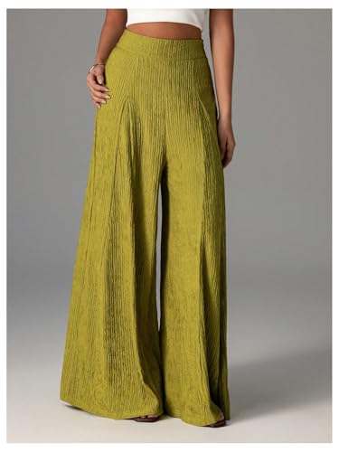 GORGLITTER Women's Flowy Wide Leg Pants Casual Textured Elastic High Waisted Palazzo Trousers4