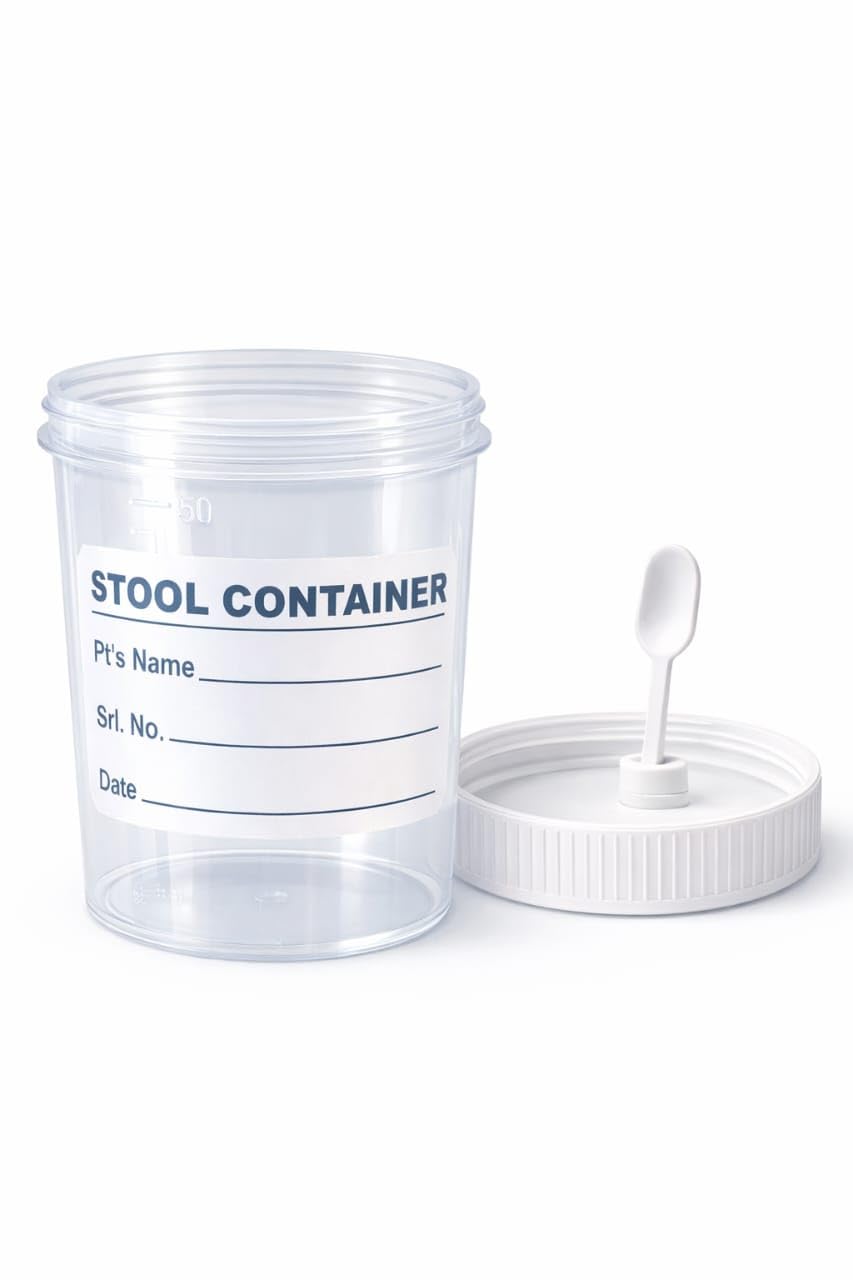 30ml Stool Sample Container with Spoon on Lid – Transparent Stool Specimen Containers with Tight Leak-Proof Screw Caps | Durable Plastic Sample Jars Designed for Clean & Secure Stool Sample Collection | Ideal for Labs & Diagnostic Centers (Pack of 25)