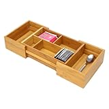 Este bastidor de almacenamiento ampliable organizador de cajón es una elegante ecológico que es perfecto para organizar los cubiertos en el cajón de la cocina, en una oficina de suministros, o familia de todas las probabilidades y termina en el cajón no deseados como well.