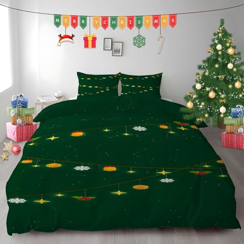 布団カバー キング クリスマス|マイクロファイバー 掛け布団カバー 230x210 +枕カバー 2枚 3点セット|吸汗速乾・防静電気・洗濯耐久|肌ざわり最高 イルミネーション なプリントデザイン PH1086