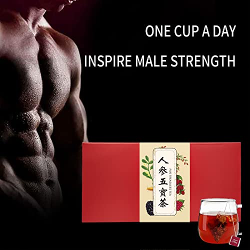 Hee Creek Ginseng Five Treasure Tea for Men's Energy and Kidney Health - Wubao Maca Tea (20 Pack, 7.05oz/200g) 五宝茶 人参五宝茶