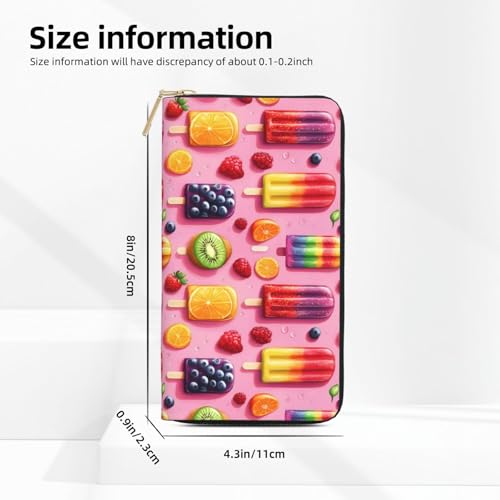 Leather Thin Slim Wallets for Women & Men - Fruit Ice Cream Print Card Wallet Holder with Zipper2