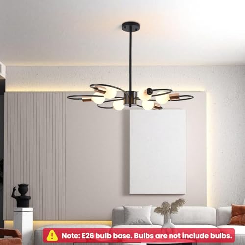 Image of ELEPHANTBOAT Ceiling Light Pendant Fixture, Adjustable Light Rod, 6-Light Metal Wire Chandelier Ceiling Light Fixture for Living Room, Kitchen