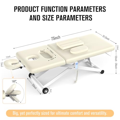 Image of Dolonm Electric Massage Table, Heavy Duty Electric Lift and Electric Backrest 2 Motor Adjustable for Treatment /Medical Spa /Facial Bed /Beauty Bed /Massage Beds and More - 31.2 Wide x 75 Long, White