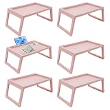 6 Pcs Breakfast in Bed Tray Folding Table Modern Plastic Foldable Laptop Desk Cute Serving Food Trays for Home Eating on Bed Sofa Laptops Party, Pink
