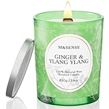 M&SENSE Ginger Ylang Ylang Scented Candle, Cracking Wooden Wick Soy Wax, 18oz 100 Hours Long Lasting Clean Burn, Large Jar Candles for Home Decor, Non-Toxic Relaxing Aromatherapy Gifts for Women