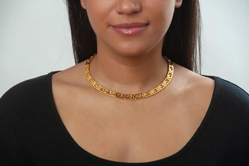 Classical Meander Gold Link Necklace - Inspired by Greek Architecture - 16"4