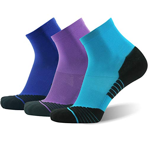 Huso Tennis Socks For Men Women High Performance Comfort Fit Compression Quarter Running Cushion Socks 3 Pairs (Blue, Navy, Purple) #TOP18