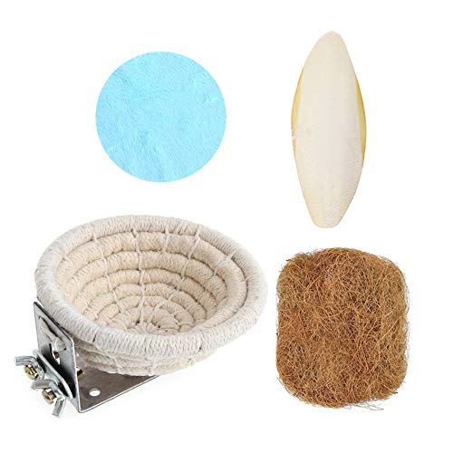 3pcs Bird Nest with Natural Coconut Fiber & Cuttlefish Bone, Handmade Cotton Rope