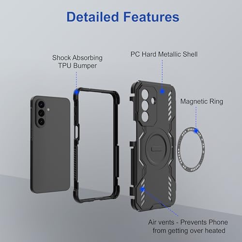 Image of Zapcase Back Case Cover for Samsung Galaxy A27 5G | Magnetic Case with Built-in Metal Ring | Supports MagSafe Charger, Wallet & Car Mount | Shockproof Hybrid PC + TPU | Black