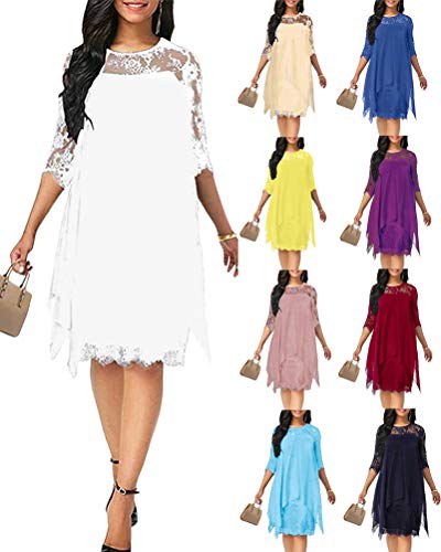 Minetom-Damen-Spitzenkleid-34-Aermel-Cocktailkleid-Festliche-Brautjungfernkleider-Fuer-Hochzeit-Knielang-Abendkleider