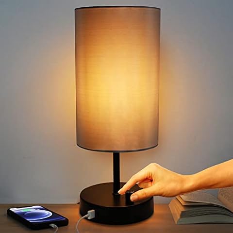 Allesgute Larger Size Table Lamp,Bedside Lamps with USB A + C Charging Port,Fully Dimmable of Knob Control,Classic Round Look Desk Lamp,Stepless Dimming Night Light ,8W LED Bulb Included Cover