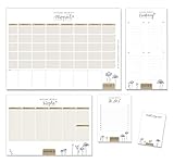 5 Organizer Blöcke im Set - Recyclingpapier Monatsplaner, Wochenplaner, Einkaufsliste, To-do & Nicht vergessen Notizblock, Design Abreißblöcke, klimaneutral produziert