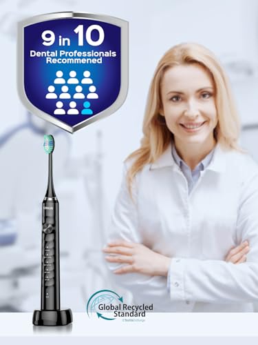 Image of COSLUS C40 Sonic Electric Toothbrush for Adults: 47000 VPM for Deep Cleaning & Whitening with Travel Case - 5 Modes for Sensitive Teeth & Braces, Wireless Charging, 6 Brush Heads, Black & Green (2PCS)