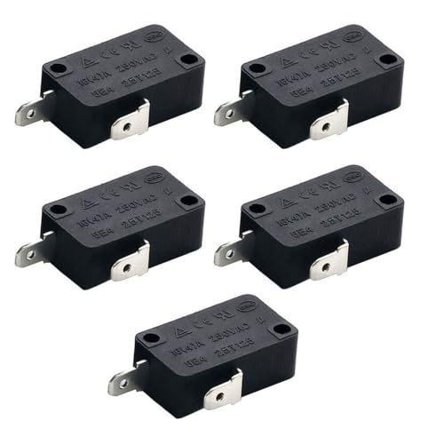 Generic 5PCS Microinterruptor KW1-103 16A 250V Interruptor normalmente cerrado para Horno Microondas Lavadora Olla Arrocera 2 clavijas Microinterruptor de acción pulsador negro